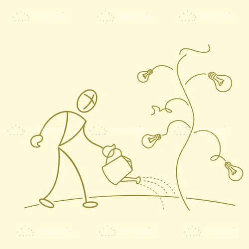 Sketched Gardener Watering Lightbulbs